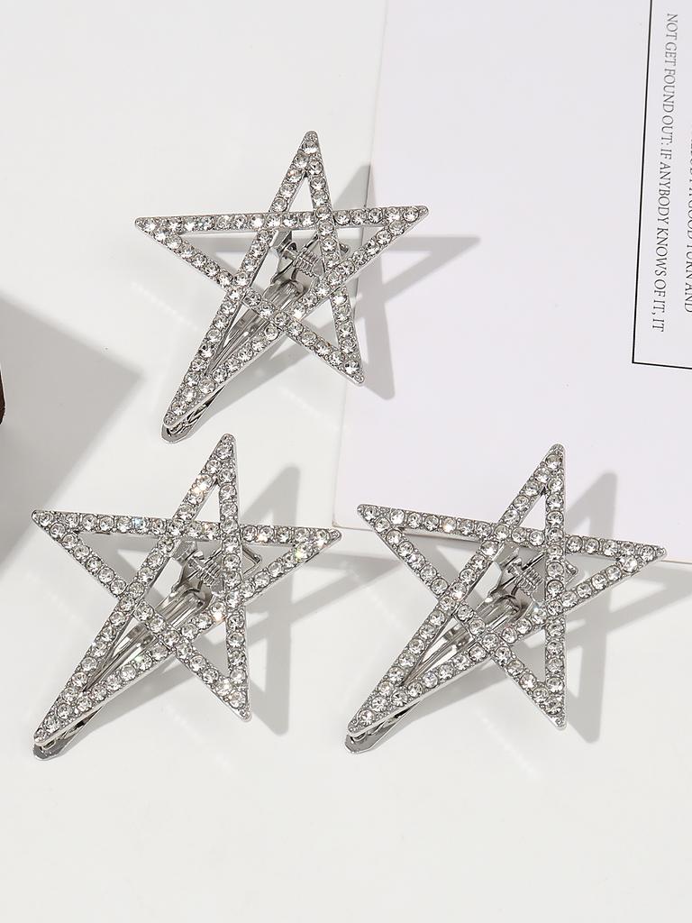 Full of diamonds pentagram star hairpin side clip Korean simple hairpin star bangs clip high-end hair ornament cold wind hairpin