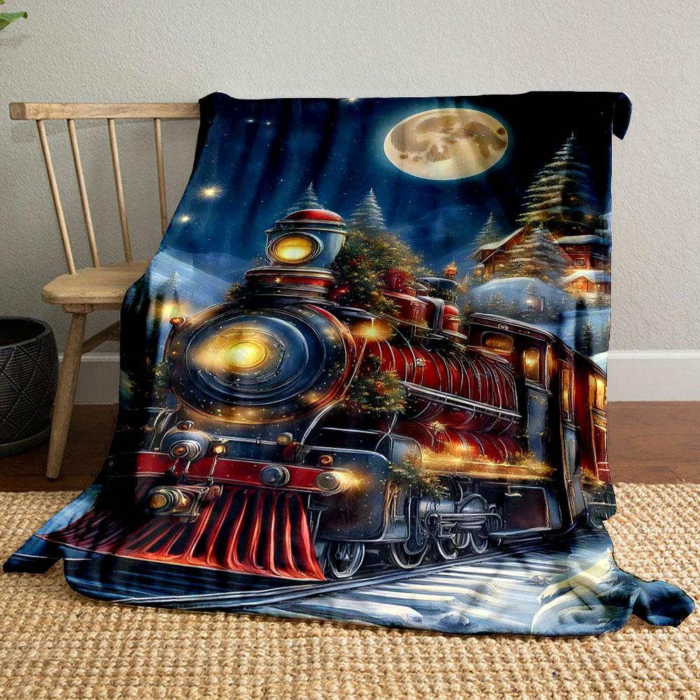 

Christmas Train Night Print Blanket bedroom Blanket for Livingroom Couch lunch break Soft throw for Friend s festival Gift 80cm x 120cm