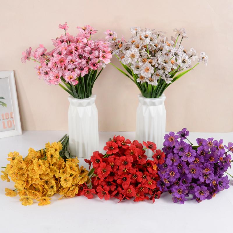 1 Bouquets Artificial Violet Flowers Silk Flowers Fake Grass Plants For Wedding Home Garden Decoration Birthday Xmas Party Decor