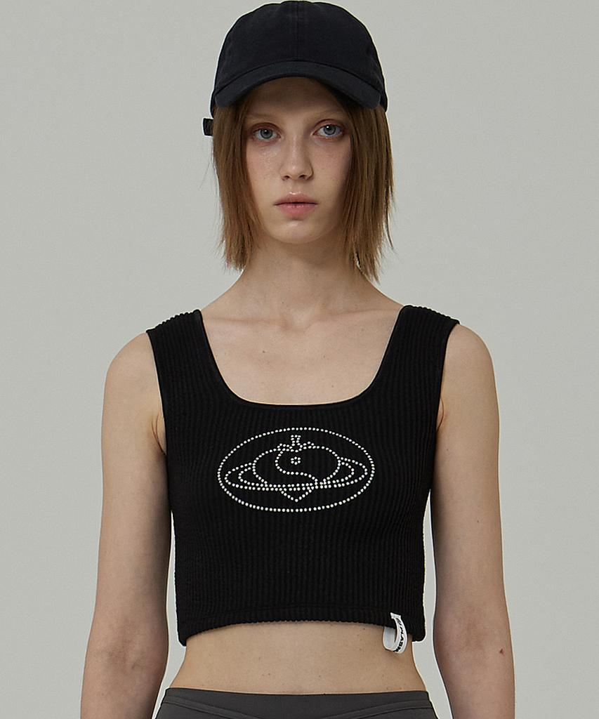 PLASMA SPHERE Space Top In Black X Silver (Crop Knit Sleeveless)