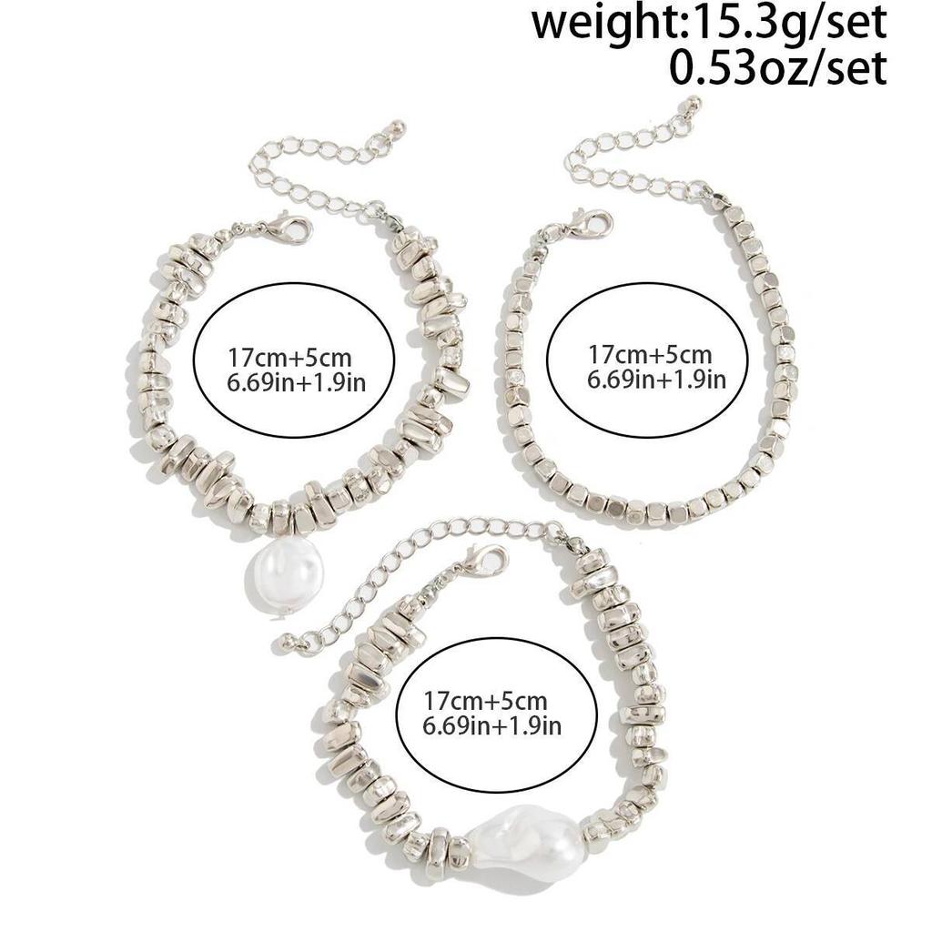Ingemark 3Pcs/Set Elegant Baroque Imitation Pearl Bracelet Women 2026 New Trend Acrylic Beaded Bracelet Stackable Hand Jewelry