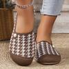 Women'S Red & White Houndstooth Woven Slip-On Mules - Casual Round Toe Flats with Soft Rubber Sole, Breathable Fabric Design for Indoor/Outdoor Use