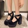 2025 Spring and Autumn New Straps Mary Jane Shoes Versatile French Platform Small Pink High-heeled Lolita Shoes Women