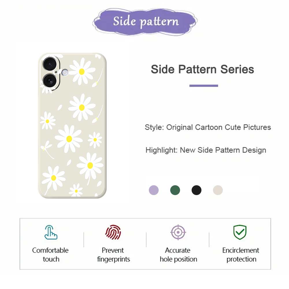 For iPhone 17 Case White Daisy Pattern Printing Straight Edge TPU Phone Back Cover