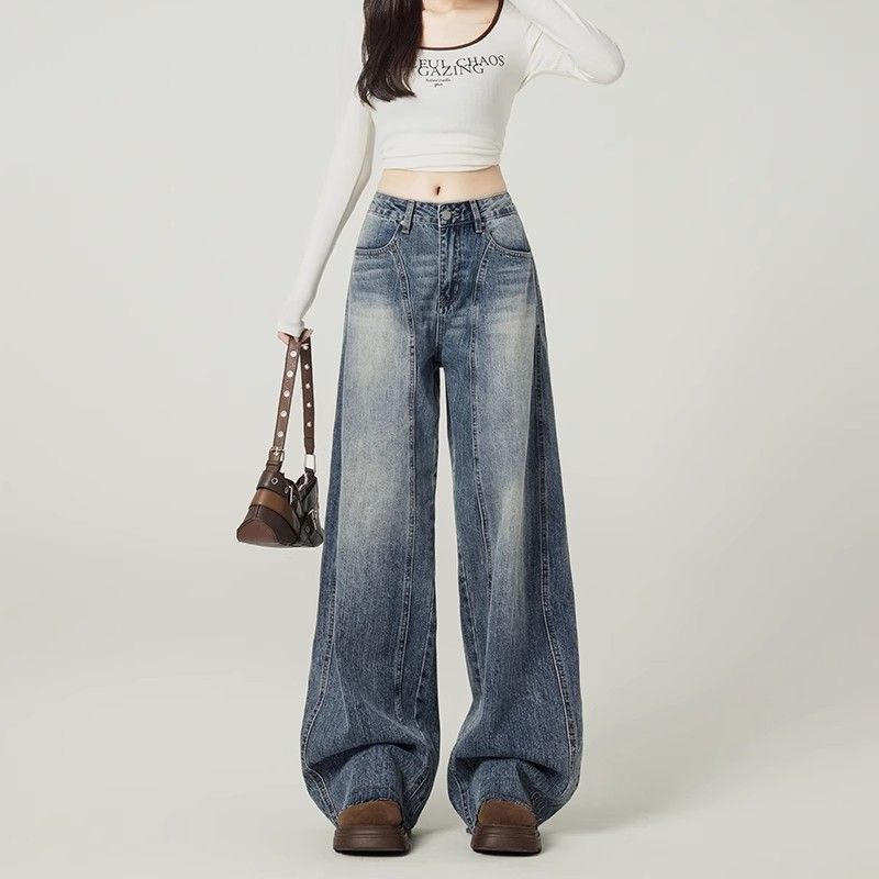 

Джинсы широкие весна и лето новые ретро с высокой посадкой свободные прямые 3XL