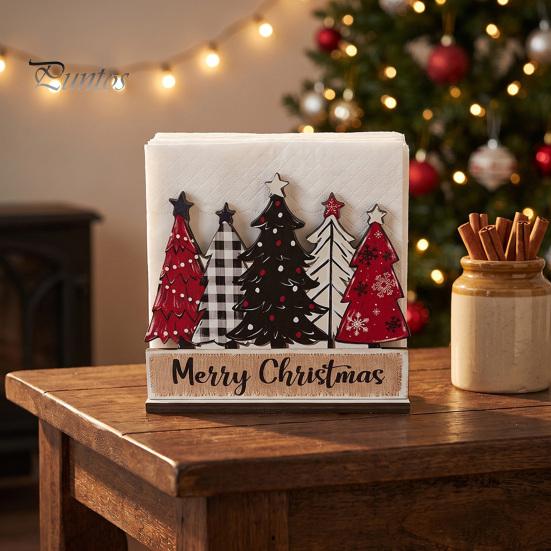 Makeup Brush And Lipstick Holder Christmas Theme Wooden Napkin Holder, Decorative Holiday Paper Towel Stand, Dried Flower Vase for Table HD