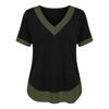Women's Casual Color Block V Neck Short Sleeve T Shirt Top Lightweight Soft Fabric Relaxed Fit Layered Hem Design