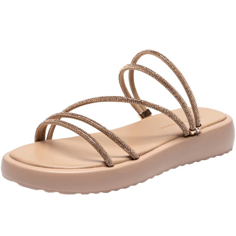 ZHR Women s Rhinestone Flat Slip-On Sandals 38