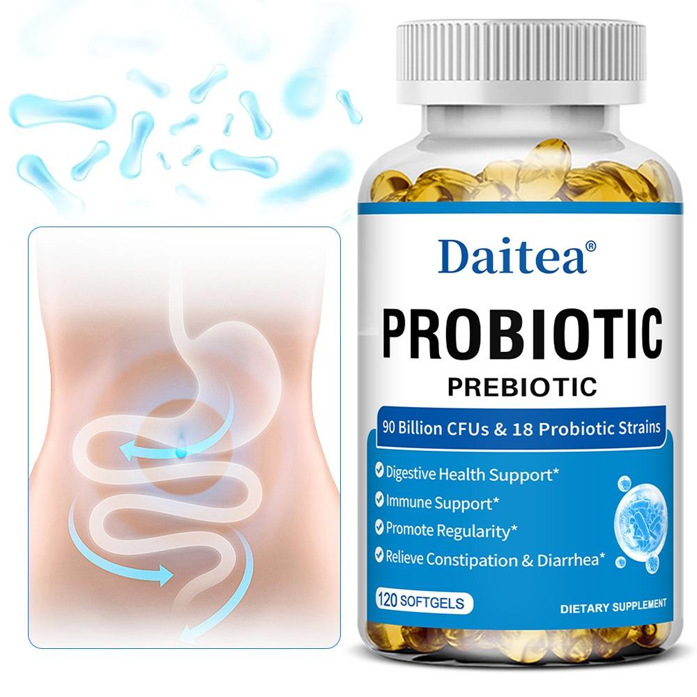 Daitea Probiotic Prebiotic Supplements 90 Billion CFU, 18 Probiotic Strains, Lactobacillus & Bifidobacterium Complex, 120 Softgels
