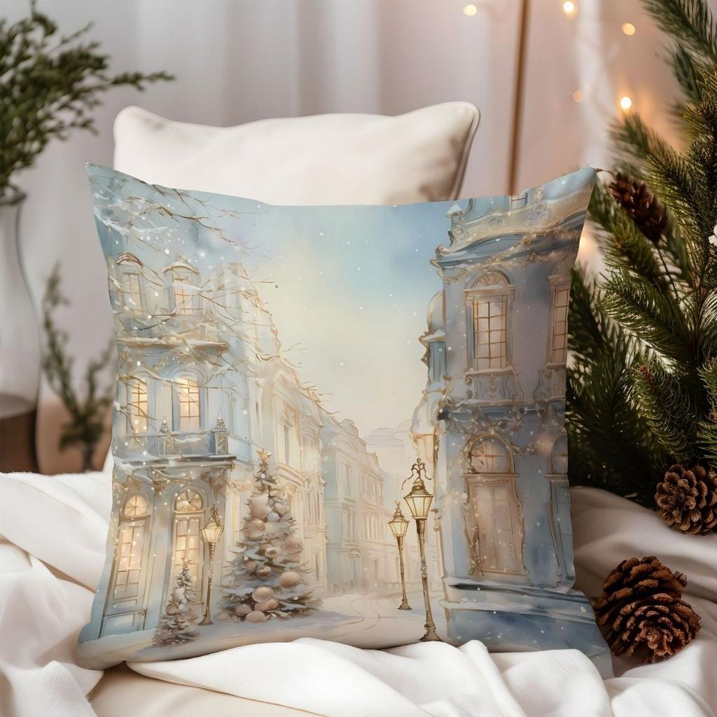 Eleganter, weihnachtlicher Kissenbezug mit Hirschmotiv und goldenen Akzenten