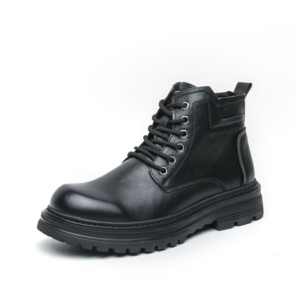 FashionBrand Leather Fashion Motorcycle Boots Men Lace-Up Male Ankle Boots Men's Casual High Top Shoes New All-match Men Walking Shoes