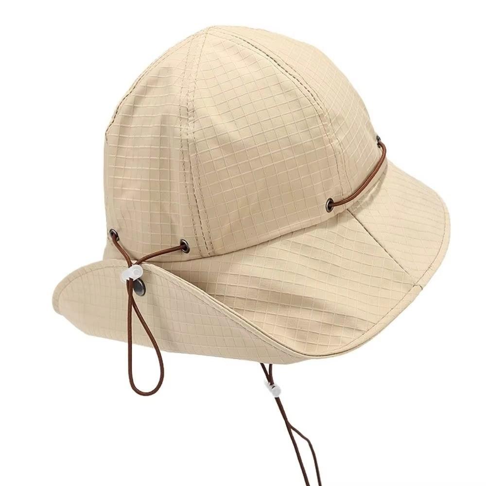 Neck-protecting Summer Drawstring Bucket Cap Adjustable Outdoor Sun Hat Casual Sun Protection Hat
