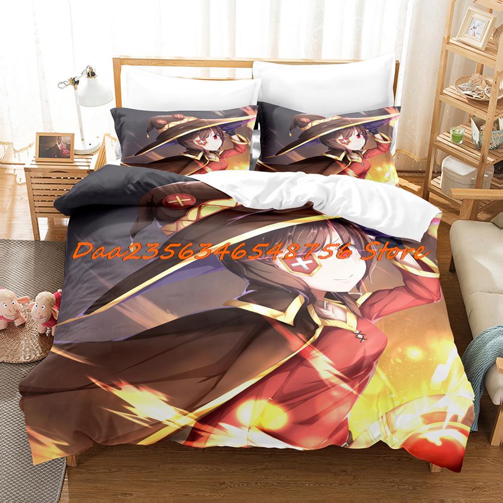 Megumin Konosuba Beding Set Single Twin Ful Quen King-Sized Dimensionsd Dimensions Bed Linen Set Aldult Kid Bedrom Duvetcover Sets 3D Anime Bed Shet