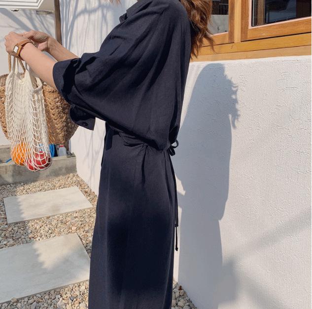 2026 Spring/Summer French Retro Over-the-Knee Lace-up Dress with Batwing Three-Quarter Sleeves