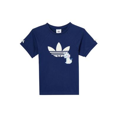 adidas Originals X Hello Kitty Kollaboration Mode Bequem Trendig Schlicht Kurzarm Normales T-Shirt Damen Oberteile Tiefblau KC3096