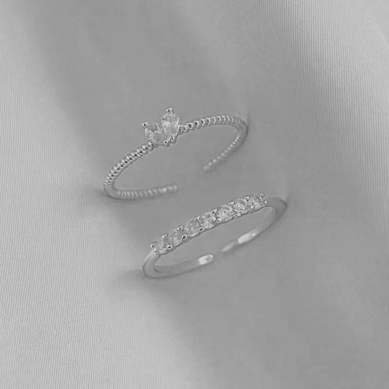 

Fashion Heart Shape Zircon Rings Set for Women Girls Adjustable Minimalism Luxury Gold Color Twist Ring Wedding Jewelry срібний
