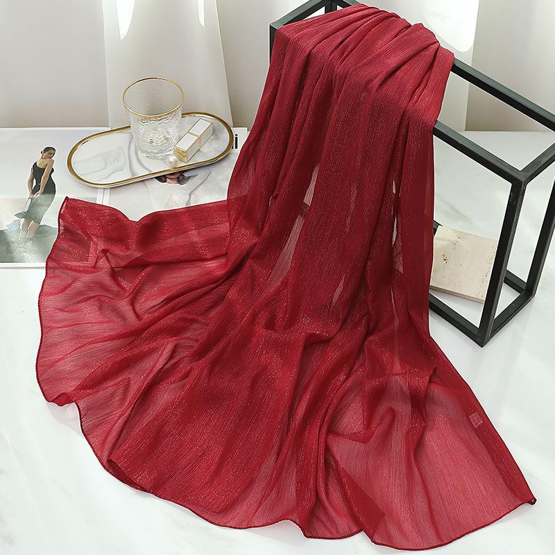 170X70Cm Silk Scarf Shawl Solid Southeast Asian Headscarf Large Travel Shawl Versatile Textured Chiffon Scarf Wrap Poncho Hijabs