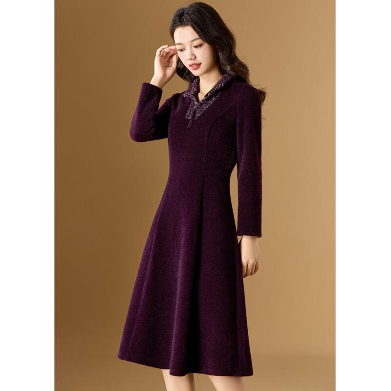 Elegant Faux Mink Velvet Pleated A-Line Dress