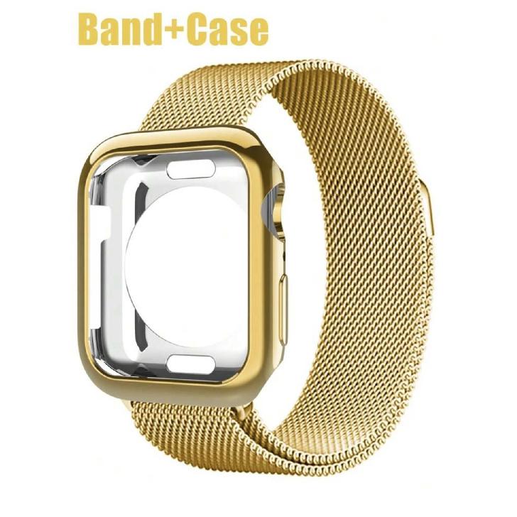 2 in1 gold Band protective shell case For Apple Watch cover strap Series 11/10/9/8/7 38mm 40mm 41mm 42mm 44mm 45mm 46mm 38mm золотой