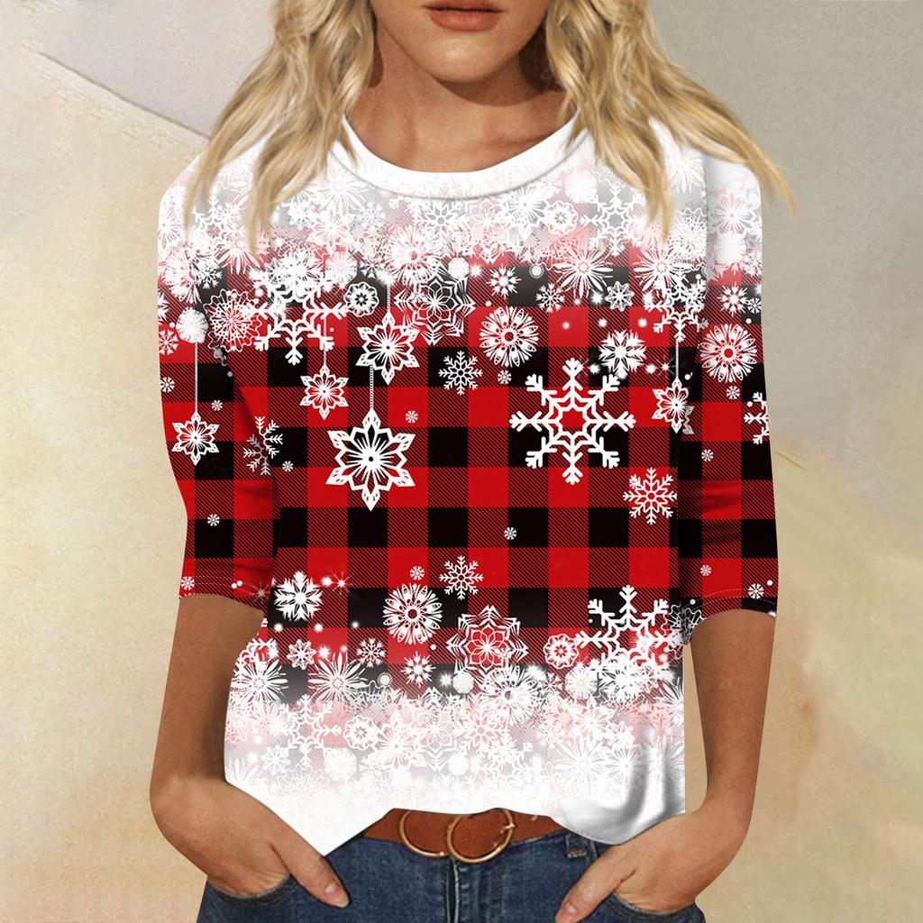 Dámská móda ležérní tričko s kulatým výstřihem, 3/4 rukávem, volným potištěným tričkem, dámský top