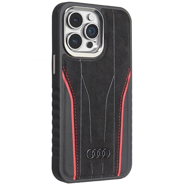 Audi Genuine Leather Magsafe Iphone 14 Pro 6.1 Czarno-Czerwony/Black-Red Hardcase Au-Tpupcmip14P-R8/D3-Rd