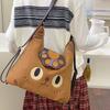 Cartoon Cat Tote Bag With Embroidered Animal Details And Zipper Closure For Office And Casual Wear