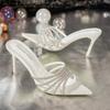 Fashion Temperament Rhinestone Strap High Heel Half Drag Women Summer Pointed Toe Open Toe Thin Strap Sleeve Foot Thin Heel Cool Drag