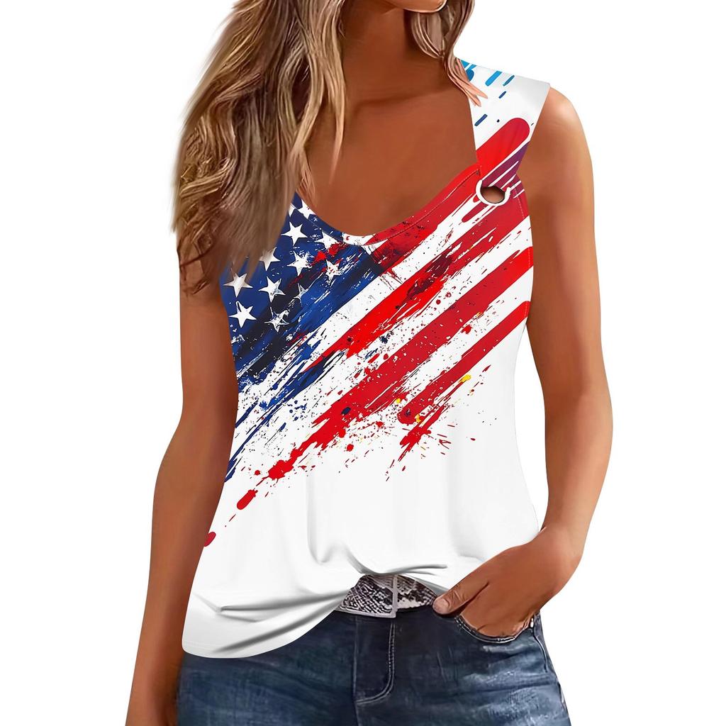 Womens Tank Top V Neck Basic Printed Casual Flowy Sleeveless Deep Side Cut Tops For Women