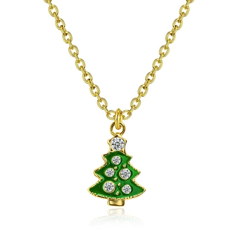 Colar Festivo de Cobre com Pedras Strass Sino de Veado Ornamento Pingente de Festa de Natal Corrente para Presentear