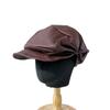 25 Early Autumn New Design Pleated Splicing Autumn and Winter Pu Leather Newsboy Hat Soft Brim Anti-wearing Beret Tide