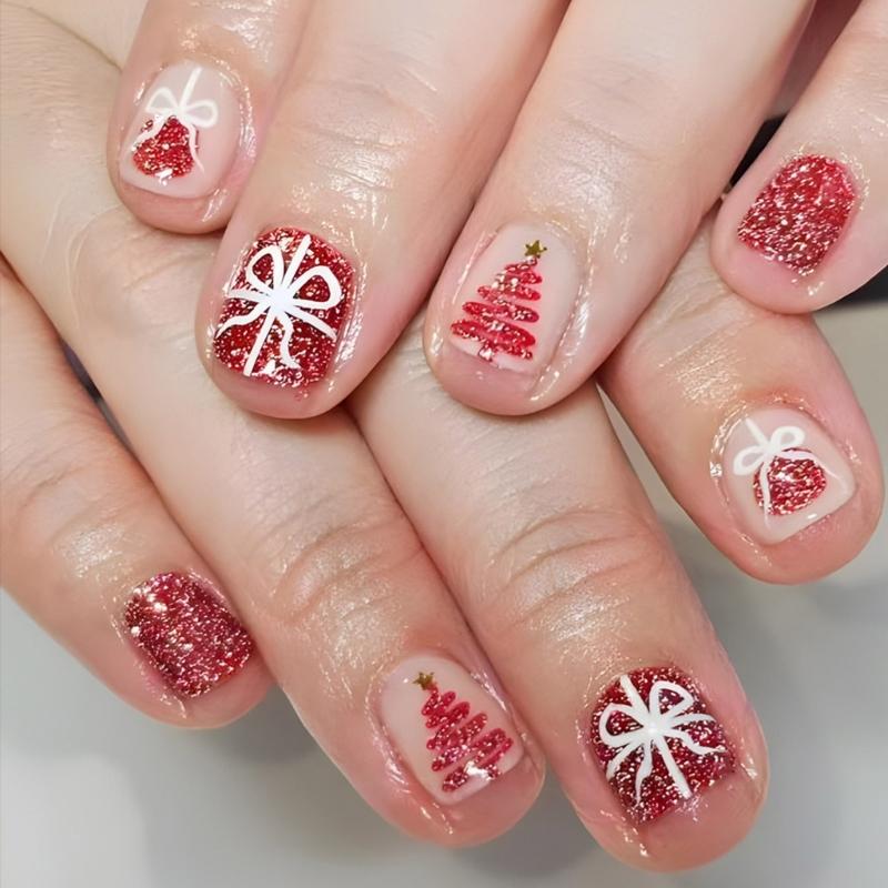 Festive French Snowflake Press On Nails False Nail for Christmas Celebrations Comfortable Full Cover Stick on Nails 1