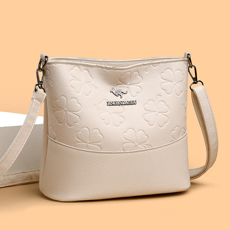 Women's Fashion Soft Leather Bucket Bag Large Capacity Shoulder Crossbody Bag For Middle-Aged Ladies