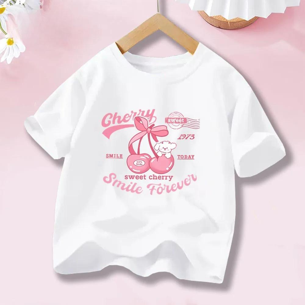 Womens Fashion Cherry Fruit Pattern Cotton Tshirt Short Sleeve Cute Top Suitable for Summer Daily Wear