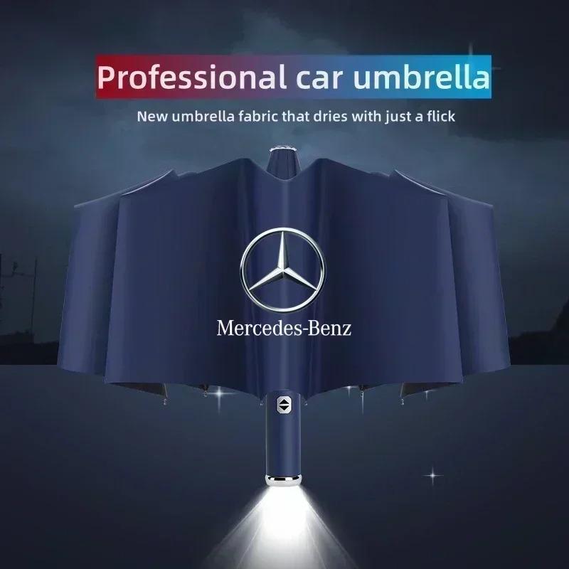 CQN1 Fully Automatic Folding Umbrella with UV Blocking Sun Double Bones LED Parasol For Mercedes Benz AMG A C E V Class W201 W210 W10