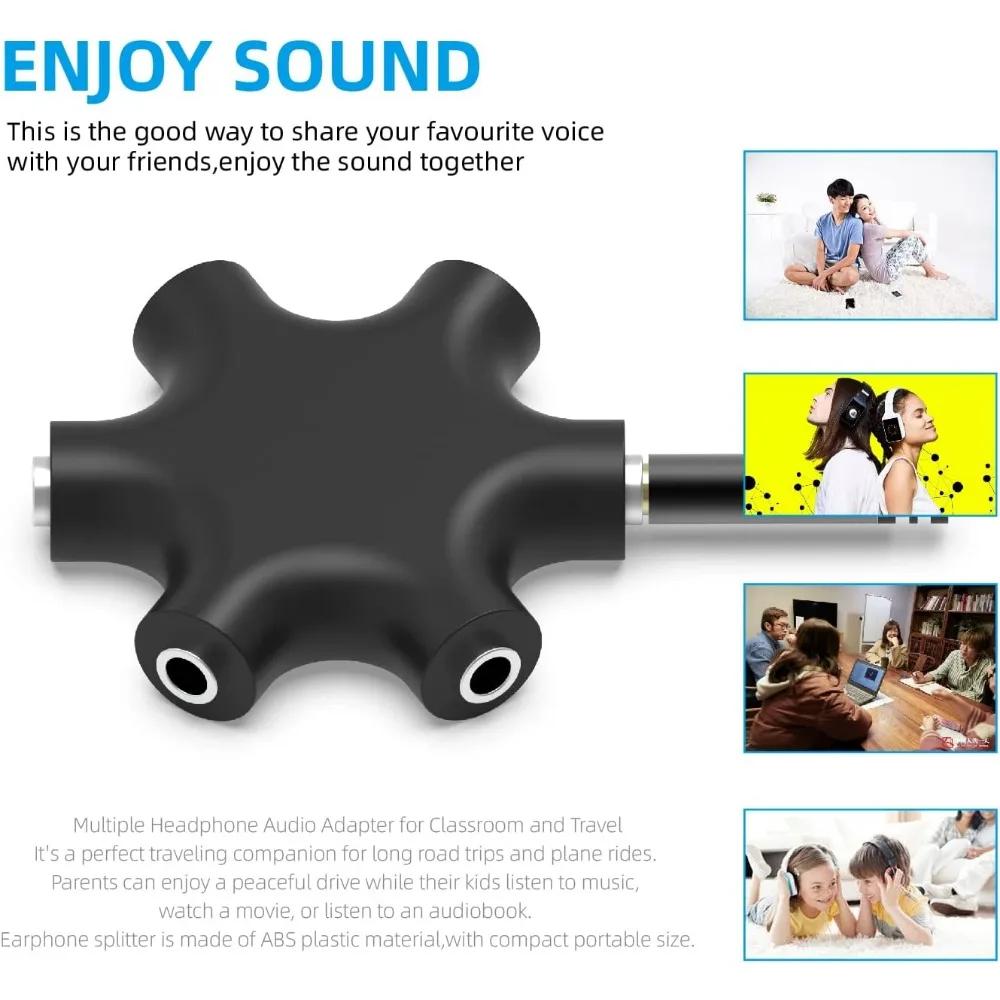 Multi Headphone Audio Splitter 3.5mm 5-Jack Female Connector Adapter with 3.5mm Stereo Cable 20cm Digital Audio Video Cables