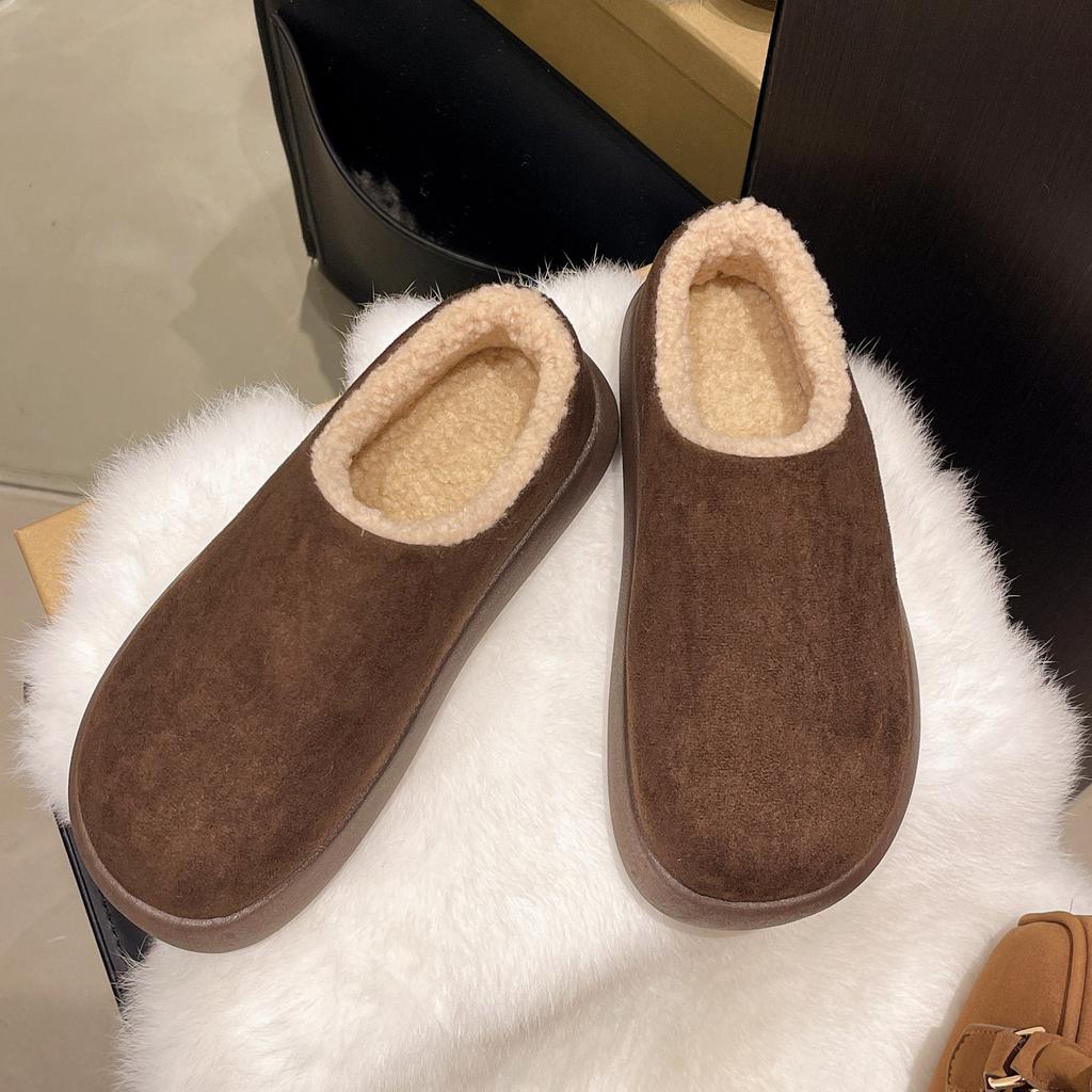 thick-soled velvet cotton shoes winter new outdoor heightening solid color foot cover short British style women's snow boots