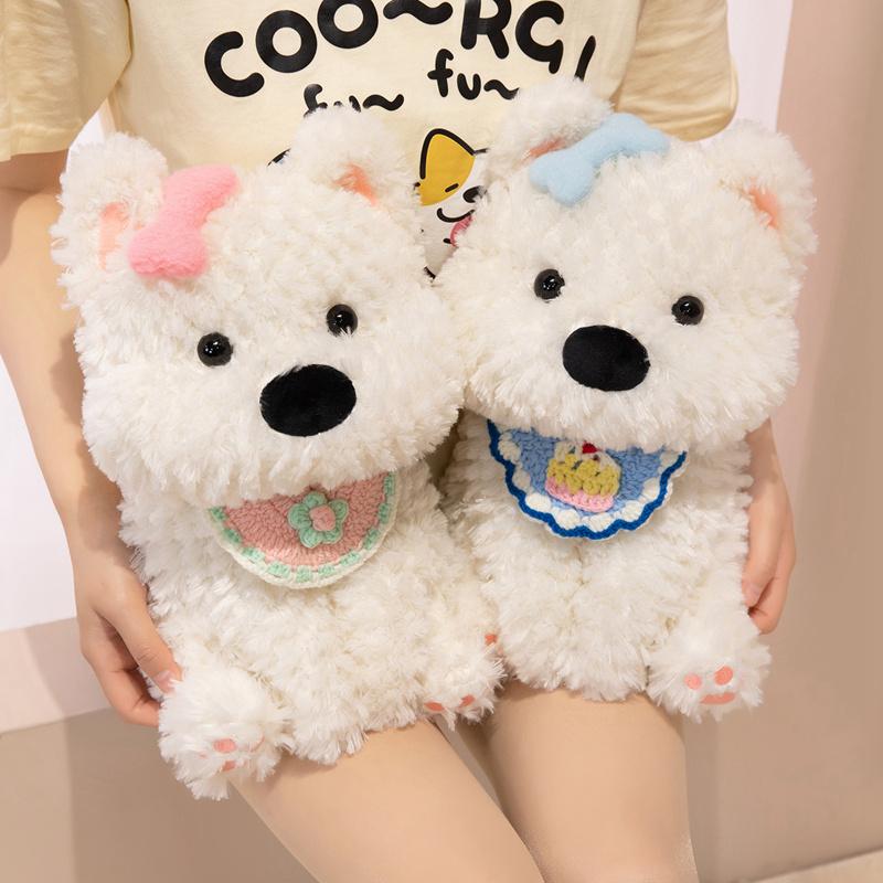 West Highland White Terrier Plush Toys White Dog Stuffed Doll Adorably Room Decor Toys Accompany Sleep Toy Kids Birthday Gifts