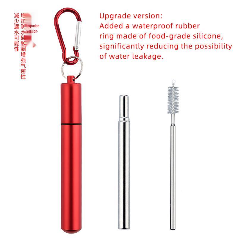Telescopic Stainless Steel Straw Set with Aluminum Case, Round Bottom, Foldable, Colored, Customizable Logo