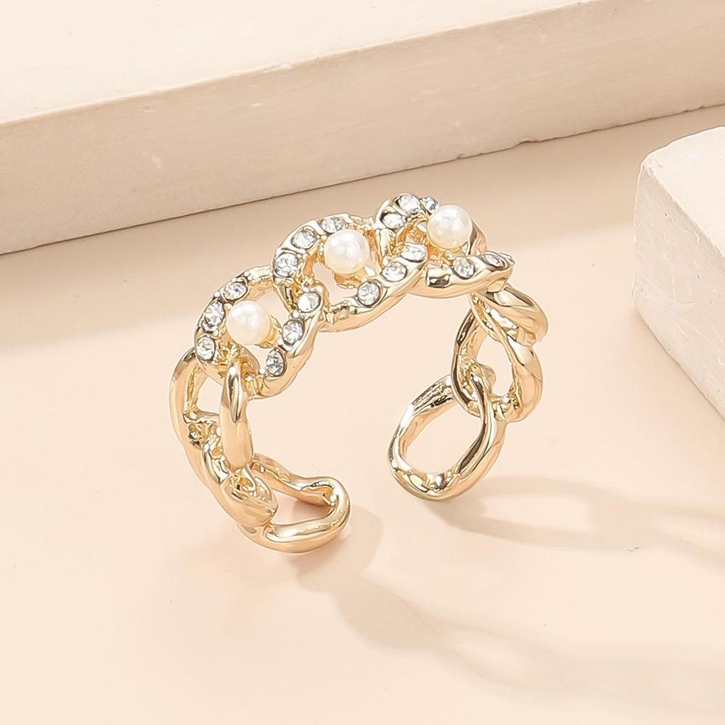Chic Double Layer Pearl Alloy Geometric Open Ring - Unique Design