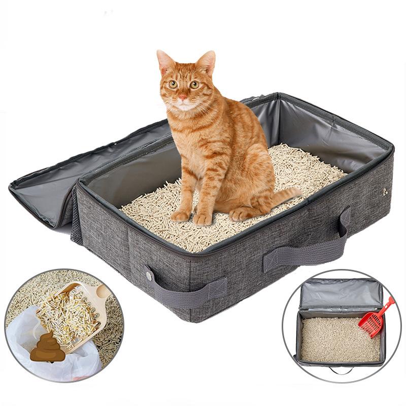 Portable Folding Travel Cat Litter Box Reusable Waterproof Oxford Cloth Dog Toilet with Zipper Lid Pet Cleaning Supplies