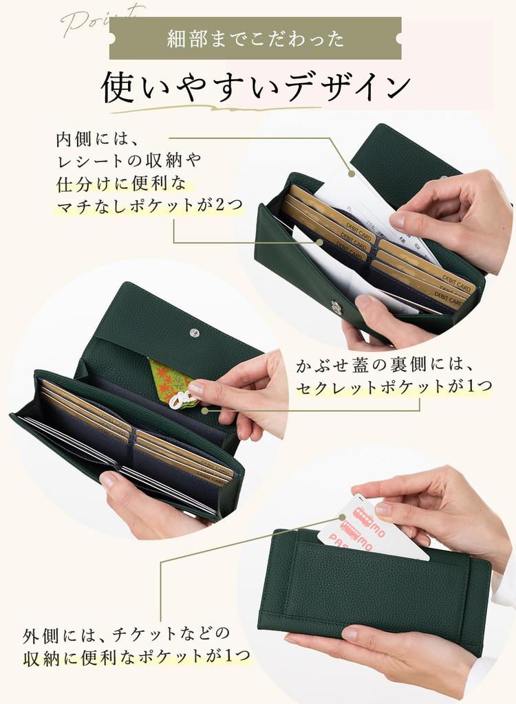 PURCHIC Women's Long Wallet, Genuine Leather, Slim, Lightweight, Large Capacity, Italian Buttons, Anti-Skimming (Ivory)