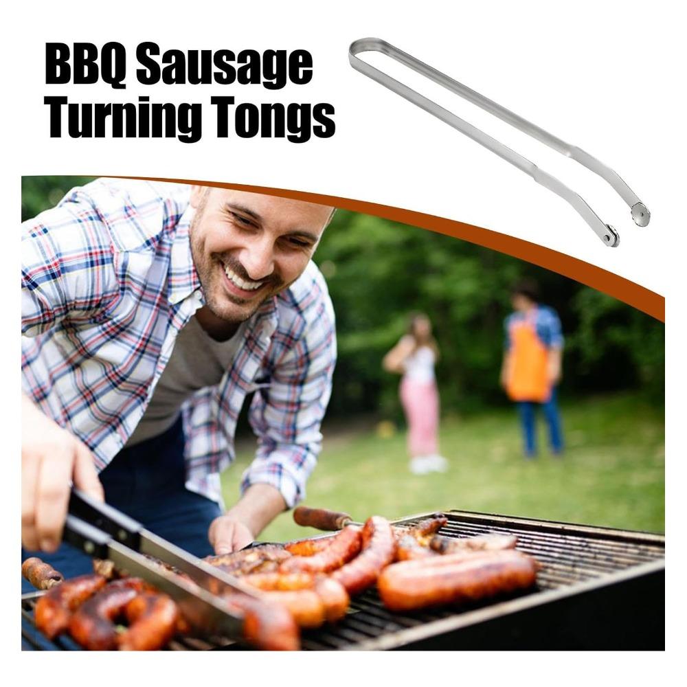 Silver Sausage Turning Tongs Stainless Steel Kitchen Tongs BBQ Grill Tongs For Flipping Sausages