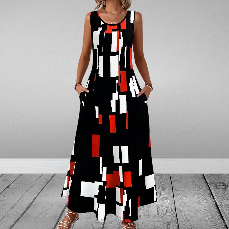 Abito Estivo da Donna Senza Maniche A Linea Ampia Lungo con Stampa a Righe Taglia Forte Abbigliamento da Spiaggia