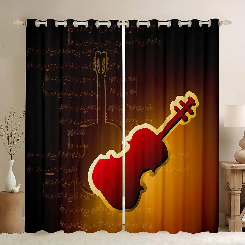 Violin Printed Blackout Drapes Classic Music Themed Window Curtains Musical Pattern Window Treatments Bedroom Decor Curtain
