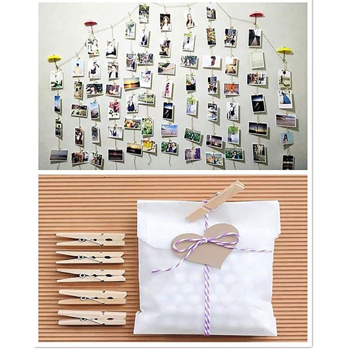 Mini Clothesp, Mini Natural Wooden Clothesp with Jute Twine, Multi-Function Clothesp Photo Paper Peg Pin Craft Clips (Natural 250 Pcs)