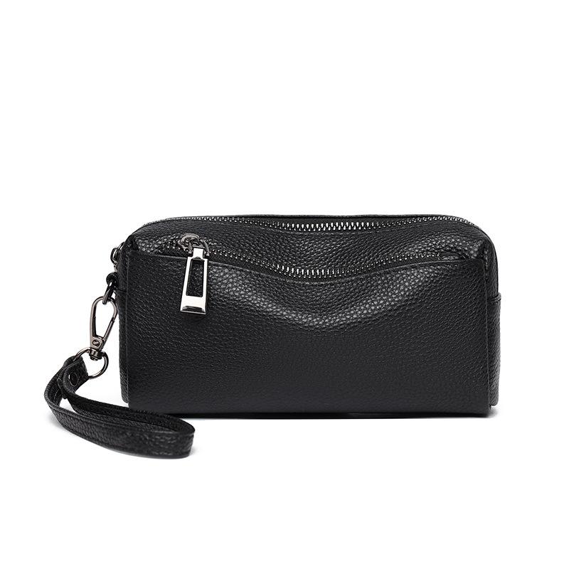 Clutch Three-zipper Genuine Leather Coin Purse Casual Mobile Phone Bag Cowhide Handbag Shoulder Bag