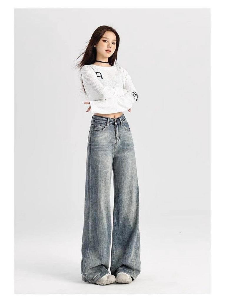 Plus Size High-Waisted Loose Denim Wide-Leg Pants for Women