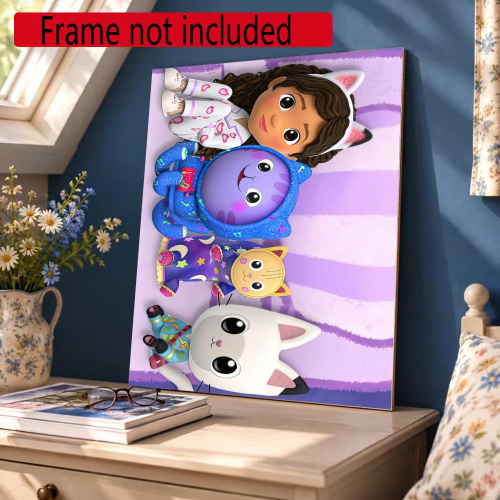Cartoon Cute Gabbys Diamond Painting Round Diamond Mosaic Rhinestones Diamond Embroidery Craft Kit Wall Decor Without Frame