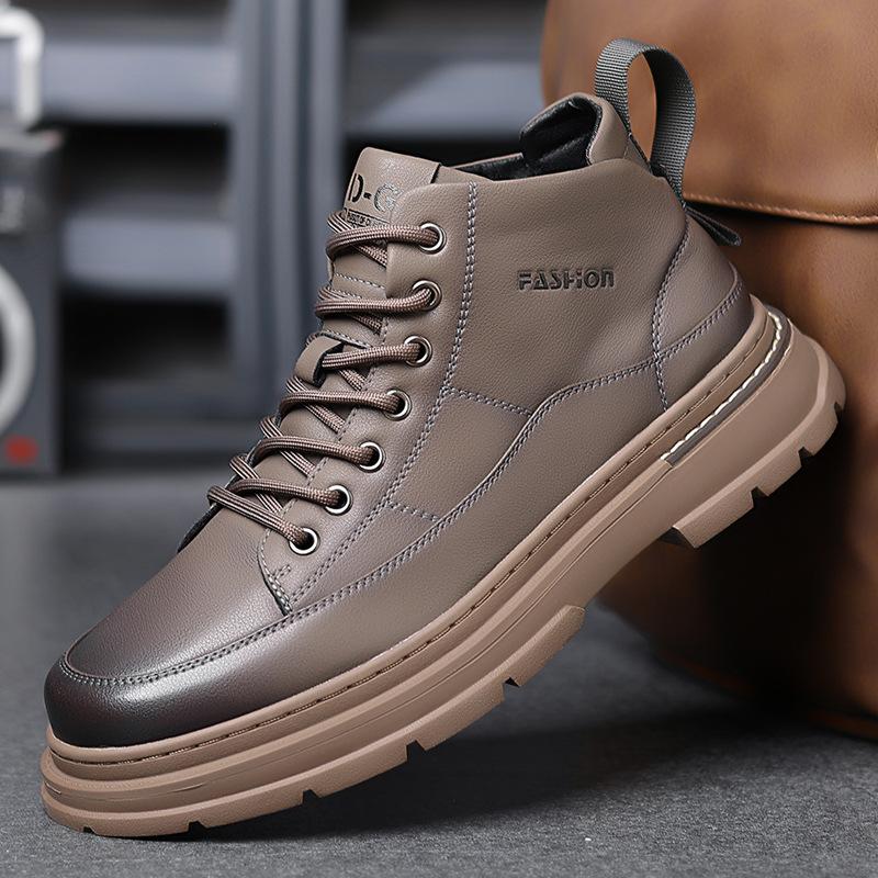Mode Herbst Winter Kuhleder Britische Plateau Stiefel für Herren Neu Weichsohlige Lässige Designer Mode Outdoor Wandern Arbeitsstiefel Mann