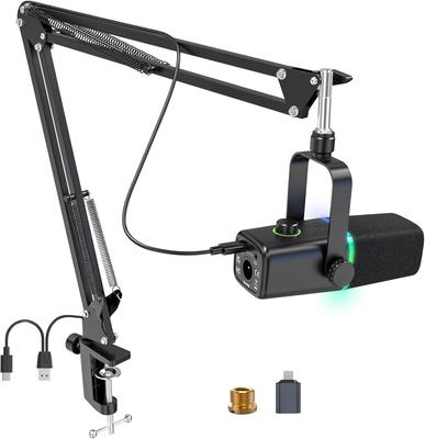 ZealSound Dynamický herní mikrofon a stojan s ramenem Jednosměrný PC mikrofon s funkcí ztlumení RGB osvětlením Ovládání hlasitosti a kompatibilní se sluchátky